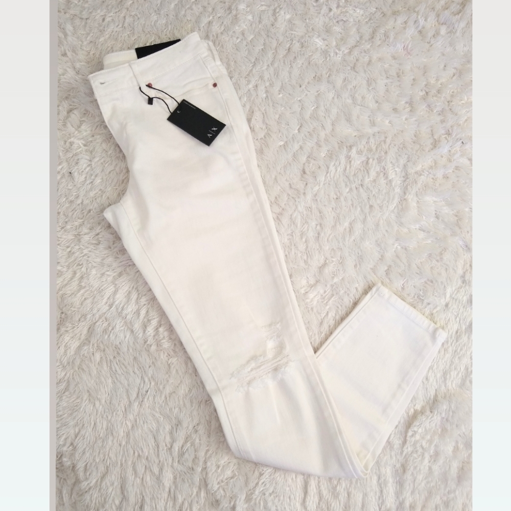 ARMANI EXCHANGE WOMEN WHITE RIPPED SKINNY JEANS